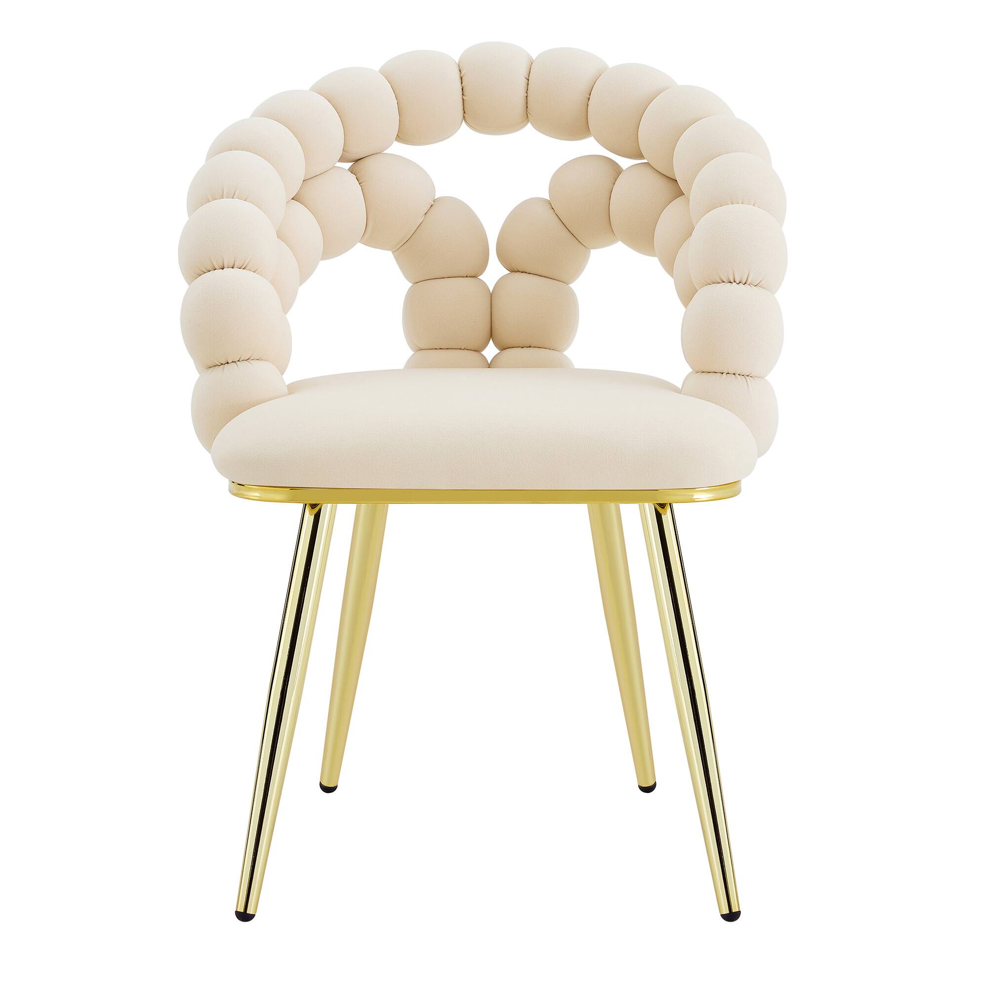 Alt View 9. Loheer - Loheer Velvet Dining Chair Set of 2 Beige Bubble Back Accent Chairs with Gold Metal Legs, 1.92ft x 1.58ft x 2.67ft - Beige,Gold.