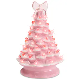 Best Choice Products - 15in Ceramic Christmas Tree, Pre-lit Hand-Painted Tabletop Holiday Tree - Pink w/ Pink Lights