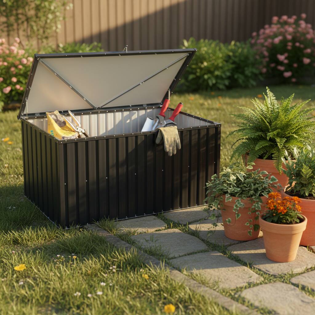 Alt View 1. HOMLUX - Metal Storage Box Store Medium Outdoor Deck Box Patio Storage Bin Chests Storage and Organization - Black.