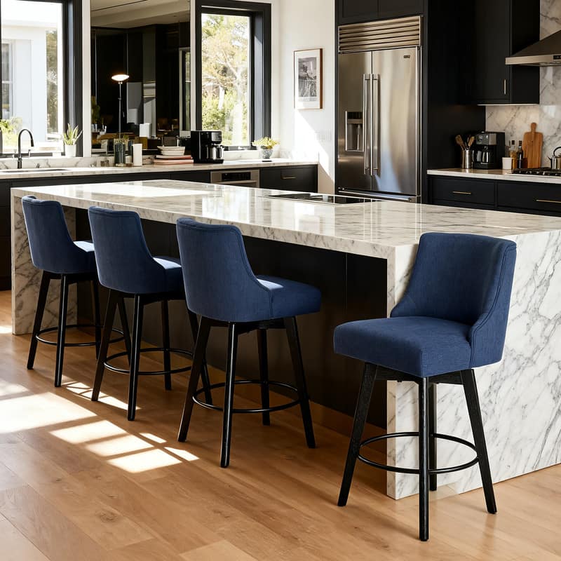 Dyonery - Counter Height Bar Stools Set of 4, Modern Swivel Barstools with Back and Wood Legs,26" H Kitchen Counter Stools - Blue