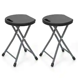 Gymax - 2PCS 18''H Folding Stool Portable & Foldable Camping Chair w/ Built-in Handle - Black/Silver