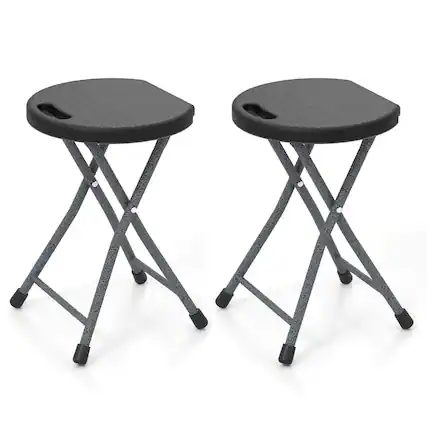 Front. Gymax - Gymax 2PCS 18''H Folding Stool Portable & Foldable Camping Chair w/ Built-in Handle - Black, Silver.