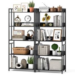 Costway - 2 PCS 5 Tier Bookshelf 62" Tall Bookcase with Tiltable Shelves Display Storage Rack - Black