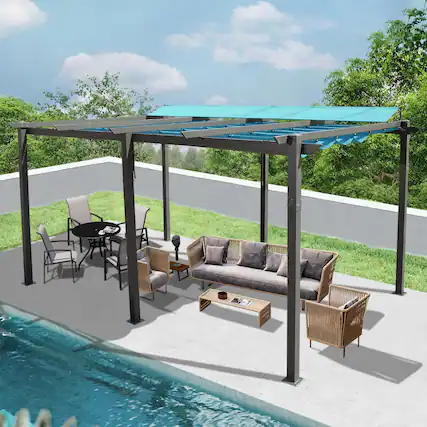 Front. Boyel Living - Outdoor Aluminum Retractable Pergola with Weather Resistant Canopy - Lake Blue.