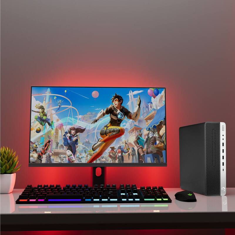 Alt View 2. HP - G4 ProDesk SFF Gaming PC | Intel i5-8th 3.0GHz | 8GB RAM| 128GB SSD + 1TB | NVIDIA GT 1030| 22" LED | Wi-Fi | Win11 - Black.
