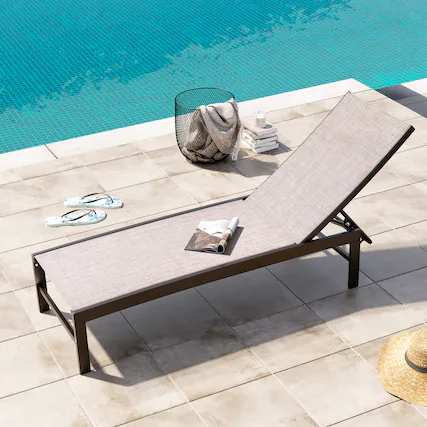 Front. Crestlive Products - Crestlive Products Outdoor Pool Lounger Aluminum All-weather Adjustable Chaise Lounge Chair - Beige.