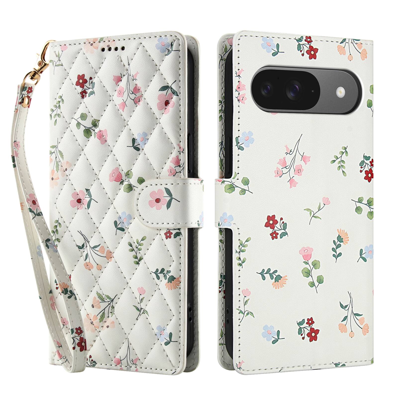 Angle. Dteck - Floral Wallet Phone Case for Google Pixel 10 Pro with Wrist Strap, Premium PU Leather Shockproof Protective Flip Cover - A.