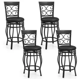 Costway - Set of 4 Vintage Metal Swivel Bar Stools 26" Bistro Upholstered Dining Chairs - Black