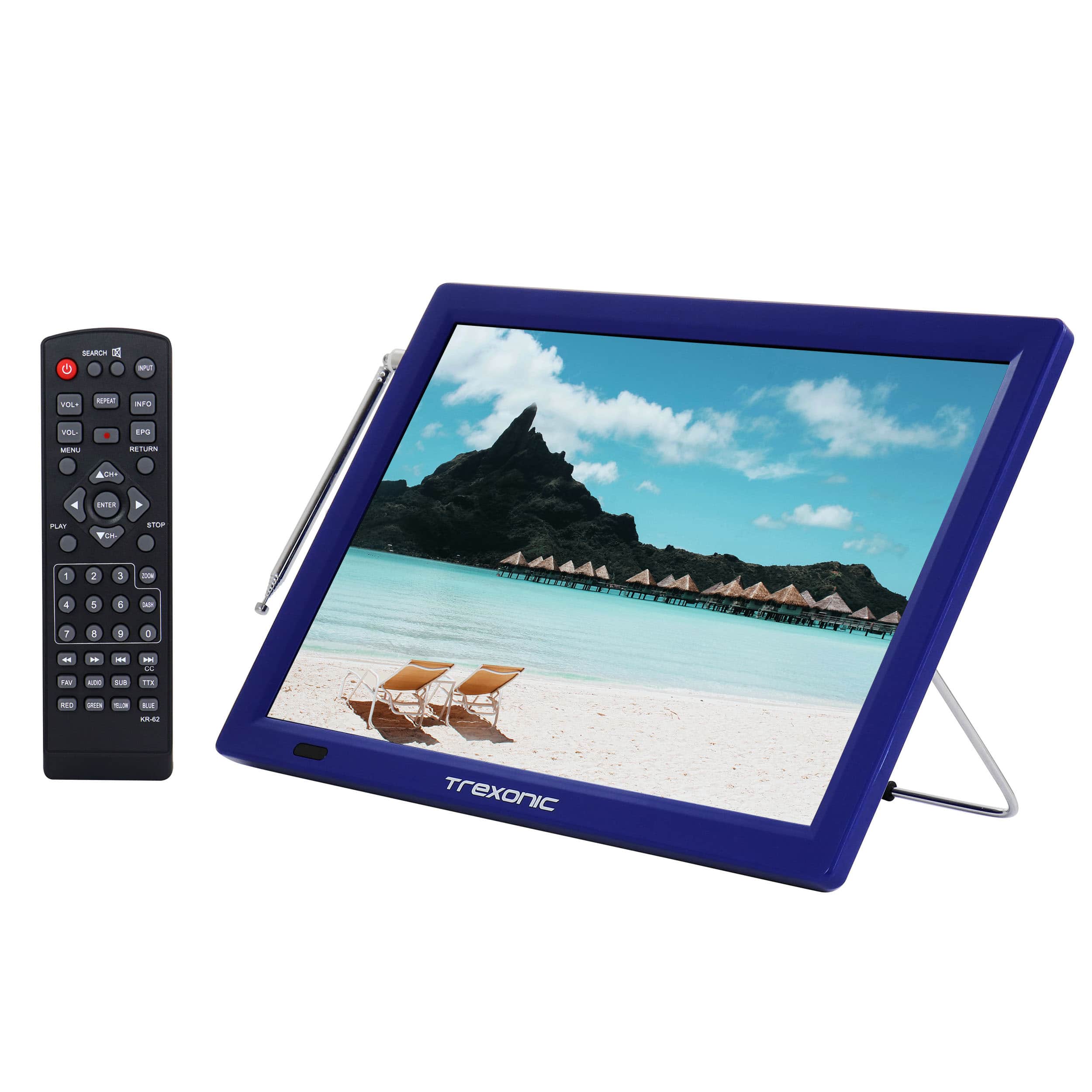 Trexonic - Portable Rechargeable 14 Inch LED TV with HDMI, SD/MMC, USB, VGA, AV In/Out and Built-in Digital Tuner - Blue