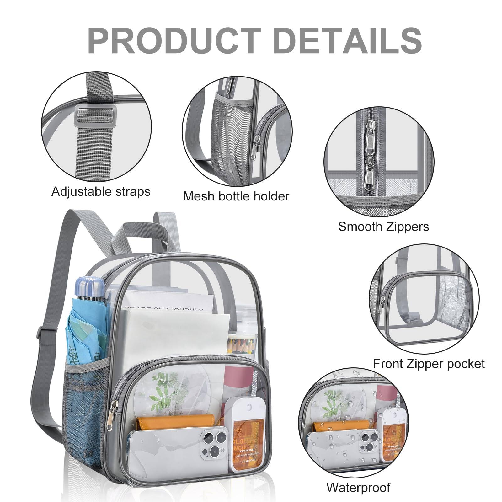 Alt View 1. Pacoar Cade - Clear Backpack For Stadium Events Small 11.5x9.5x6 Concert Sport Work Travel - Pink-Mini.