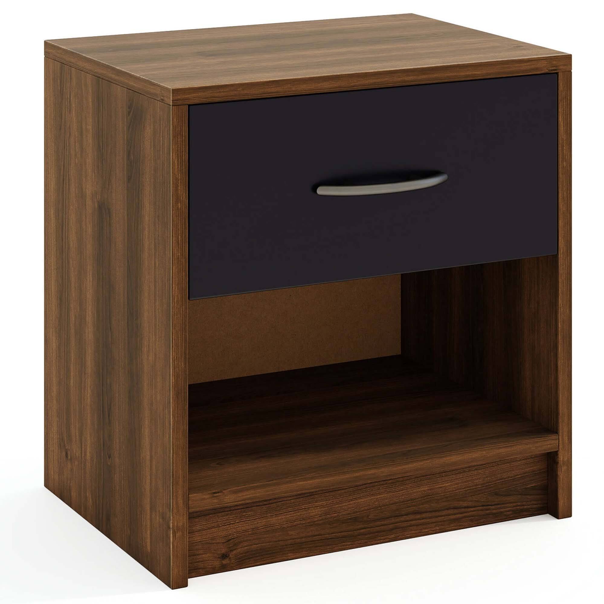 Front. Costway - Modern Nightstand Bedside Table with Drawer Open Storage Shelf for Small Spaces - Brown.