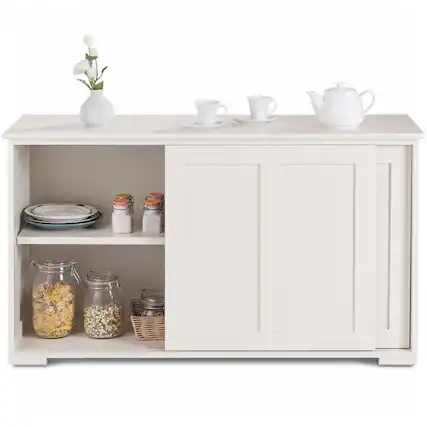 Front. Costway - Costway Kitchen Storage Cabinet Sideboard Buffet Cupboard Wood Sliding Door Pantry - White.