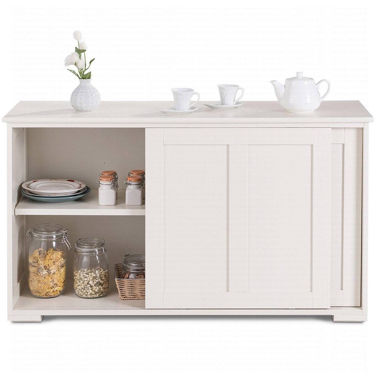 Front. Costway - Costway Kitchen Storage Cabinet Sideboard Buffet Cupboard Wood Sliding Door Pantry - White.