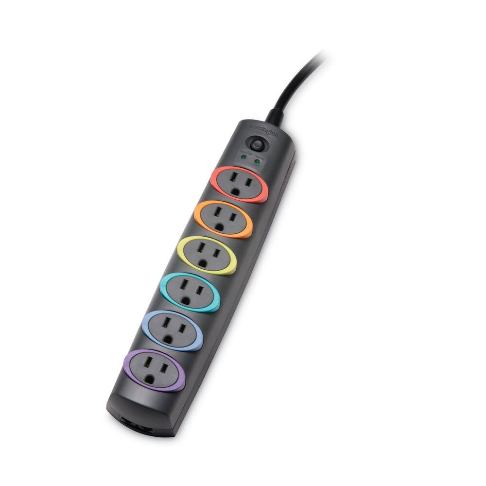 Alt View 1. Kensington - Kensington K62146NA SmartSockets 670 J Color-Coded Strip Surge Protector with 6 AC Outlets and 6 ft. Cord - Black - Gray.