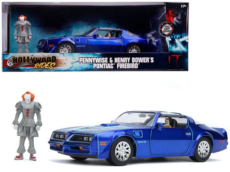 Jada - Henry Bower's Pontiac Firebird Trans Am with Pennywise Diecast Figurine "It Chapter Two" (2019) Movie 1/24 - Candy Blue