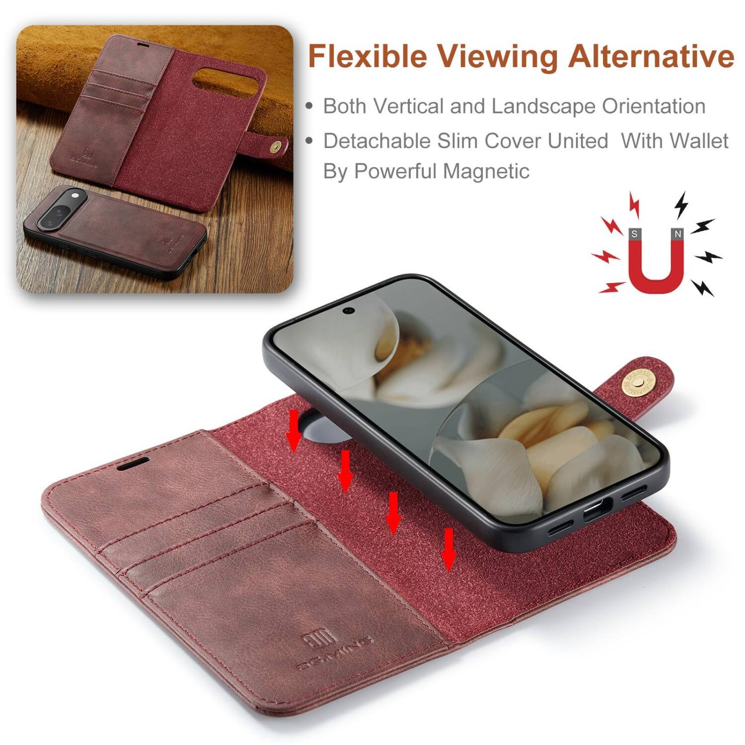 Flexible Viewing Alternative  
Both Vertical and Landscape Orientation  
Detachable Slim Cover United With Wallet By Powerful Magnetic