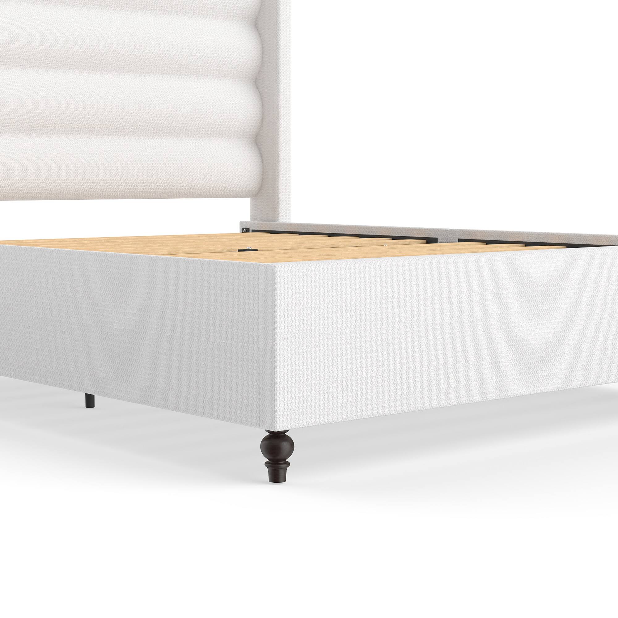 Alt View 4. Brick Attic - Solid Wood Slat Bed with Gourd-Shaped Legs,Minimalist Striped Headboard, Elevated Base for Airflow, No Box Spring Needed - White.