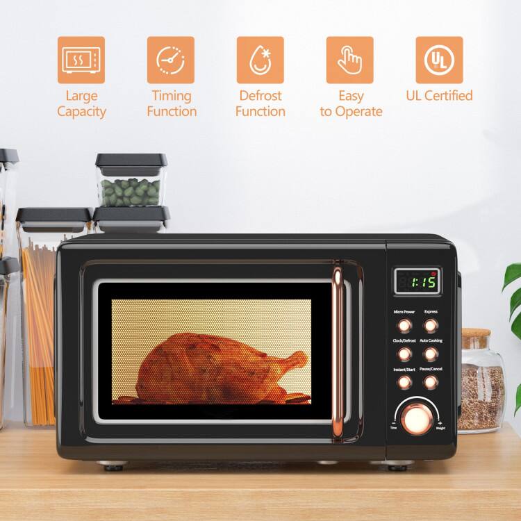 Large Capacity, Timing Function, Defrost Function, Easy to Operate, UL Certified, Micro Power, Express, Clock/Defrost, Auto Cooking, Instant/Start, Pause/Cancel