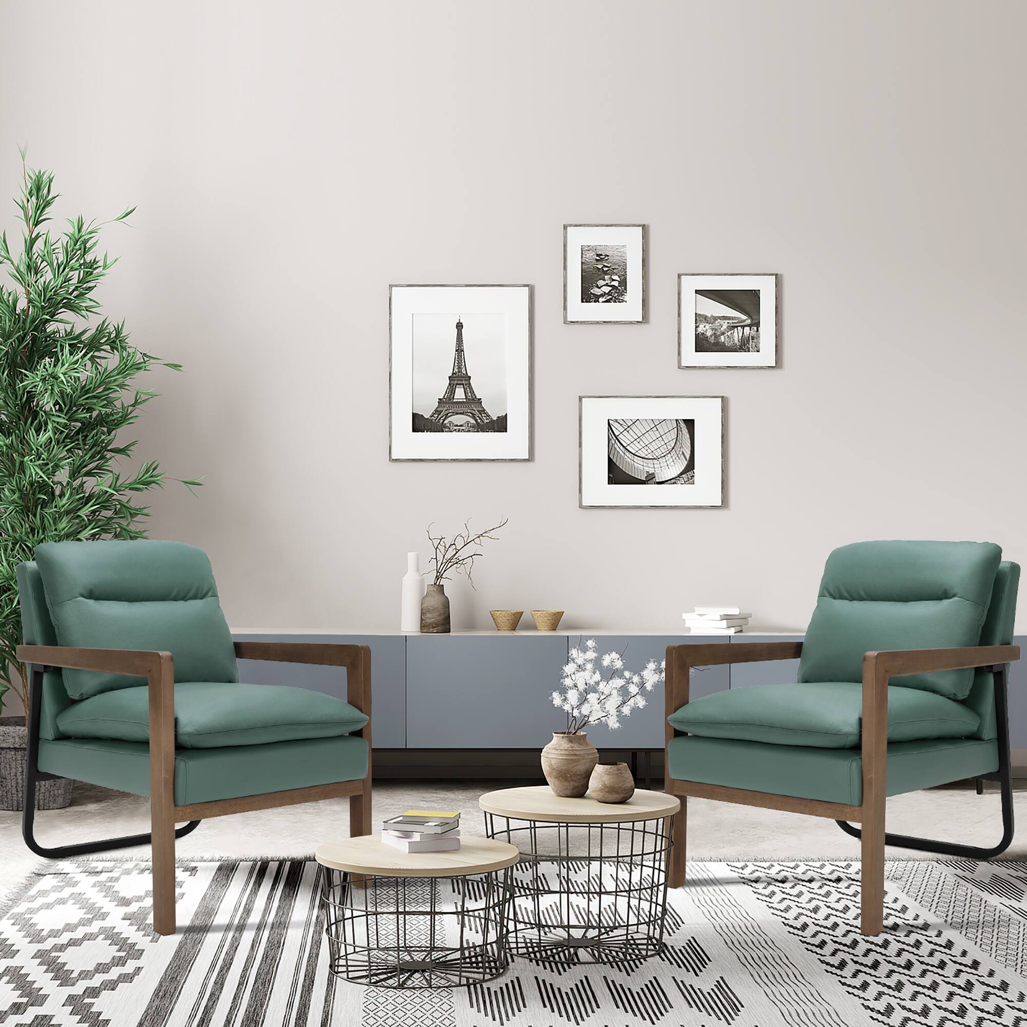 Alt View 2. Costway - Costway Set of 2 Modern Accent Armchair Lounge Chair w/ Wood Legs & Steel Bracket - Green.