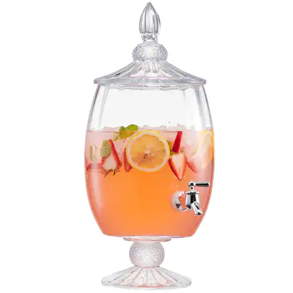 Front. Jay Import - Madison Optic Glass Beverage Dispenser – 1.7 Gallon (217.6 oz) - Clear.