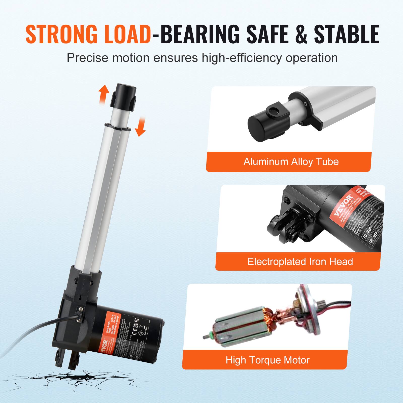 STRONG LOAD-BEARING SAFE & STABLE  
Precise motion ensures high-efficiency operation  
Aluminum Alloy Tube  
Electroplated Iron Head  
High Torque Motor
