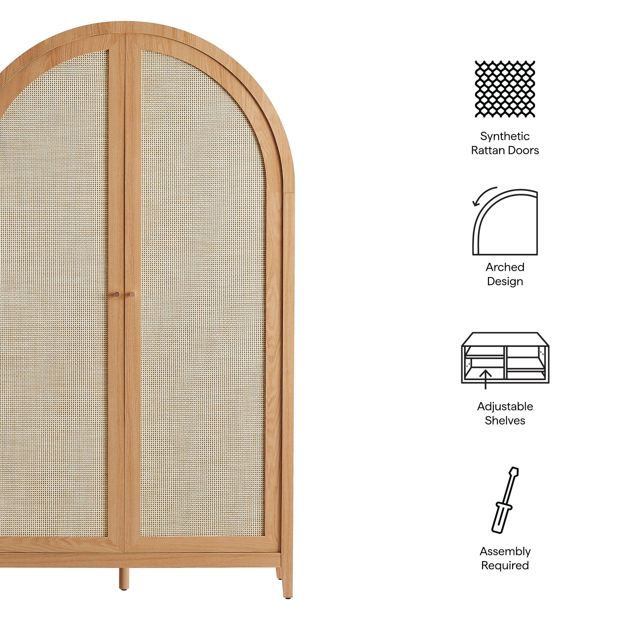 Synthetic Rattan Doors  
Arched Design  
Adjustable Shelves  
Assembly Required