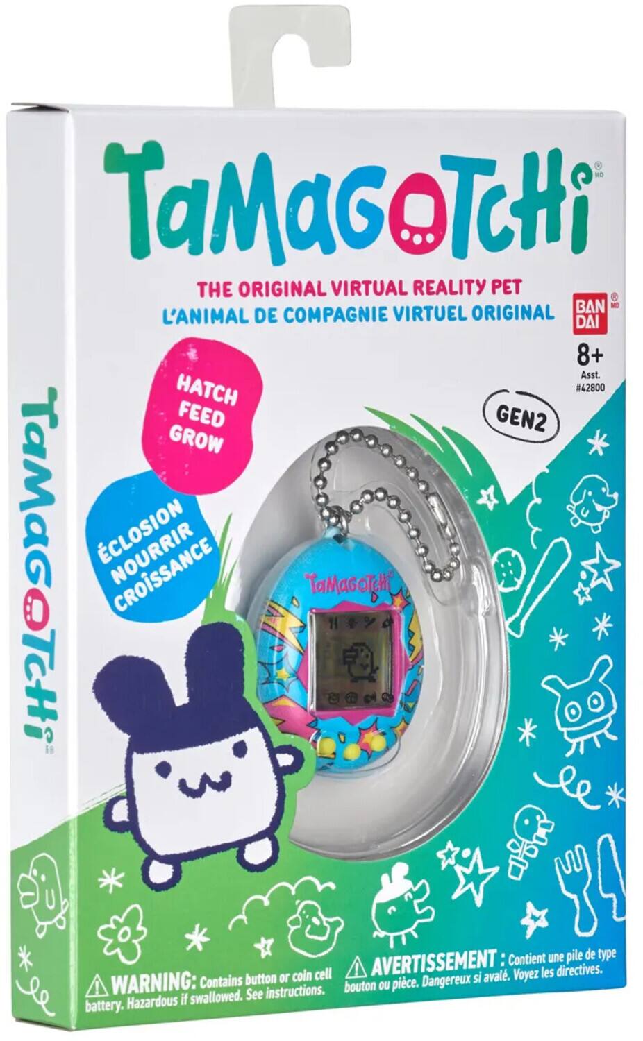 C TaMaGOTcHi THE ORIGINAL VIRTUAL REALITY PET BAN MO L'ANIMAL DE COMPAGNIE VIRTUEL ORIGINAL DAI 8+ Asst. HATCH #42800 FEED GEN2 GROW TaMaGaTcHi ÉCLOSION CROÏSSANCE TaMaGoTcHi 18 : Contient une pile de type coin cell ! AVERTISSEMENT: Dangereux si avalé. Voyez les directives. WARNING: Contains button or battery. Hazardous if swallowed. See instructions. bouton ou pièce.