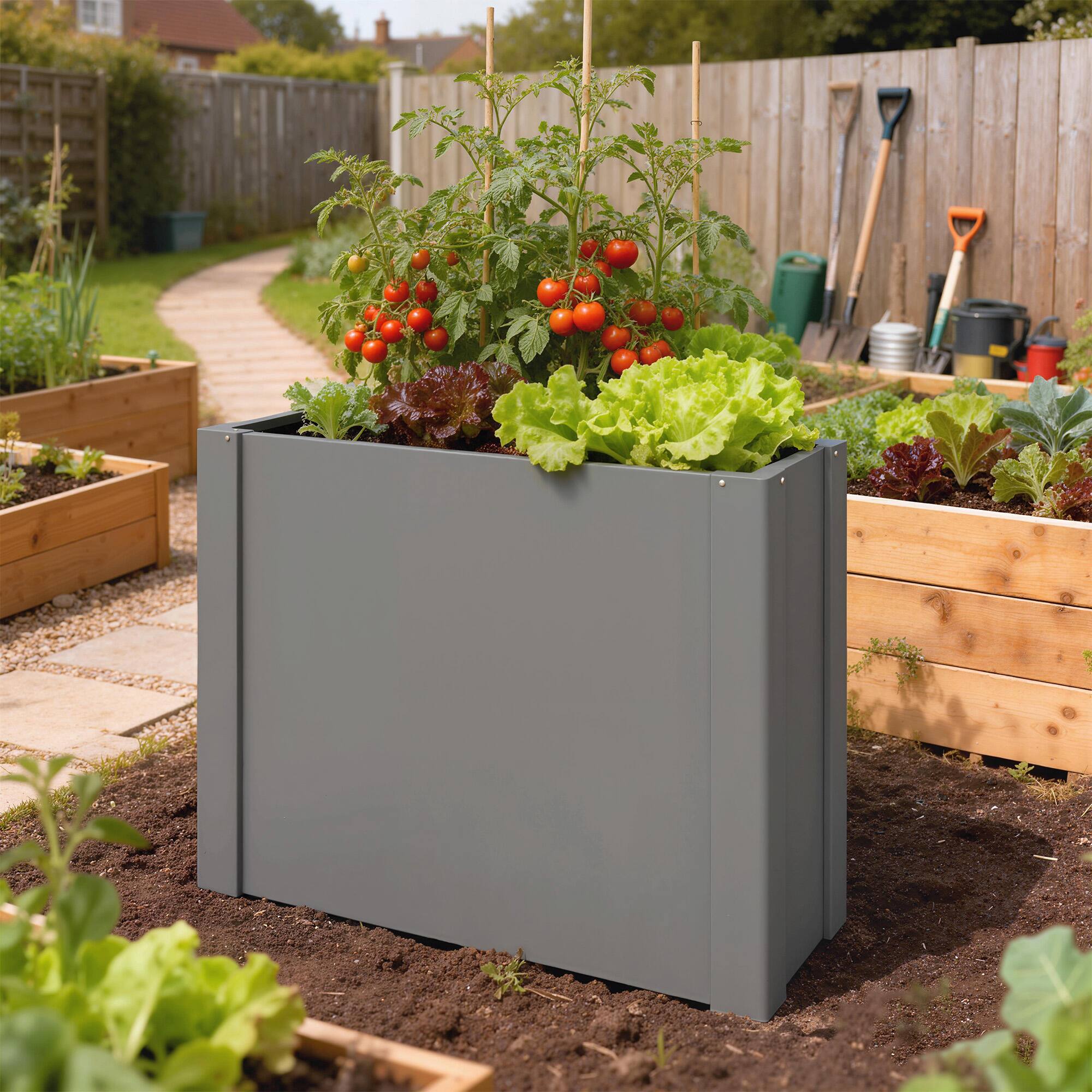 Alt View 1. Outsunny - Garden Bed Galvanized Planter Box Outdoor with Gloves for Gardening Vegetables, Flower, Herb - Gray.