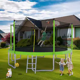 Aukfa - 14FT Trampoline with Basketball Hoop - Safety Enclosure for Kids & Adults, Backyard Outdoor Use