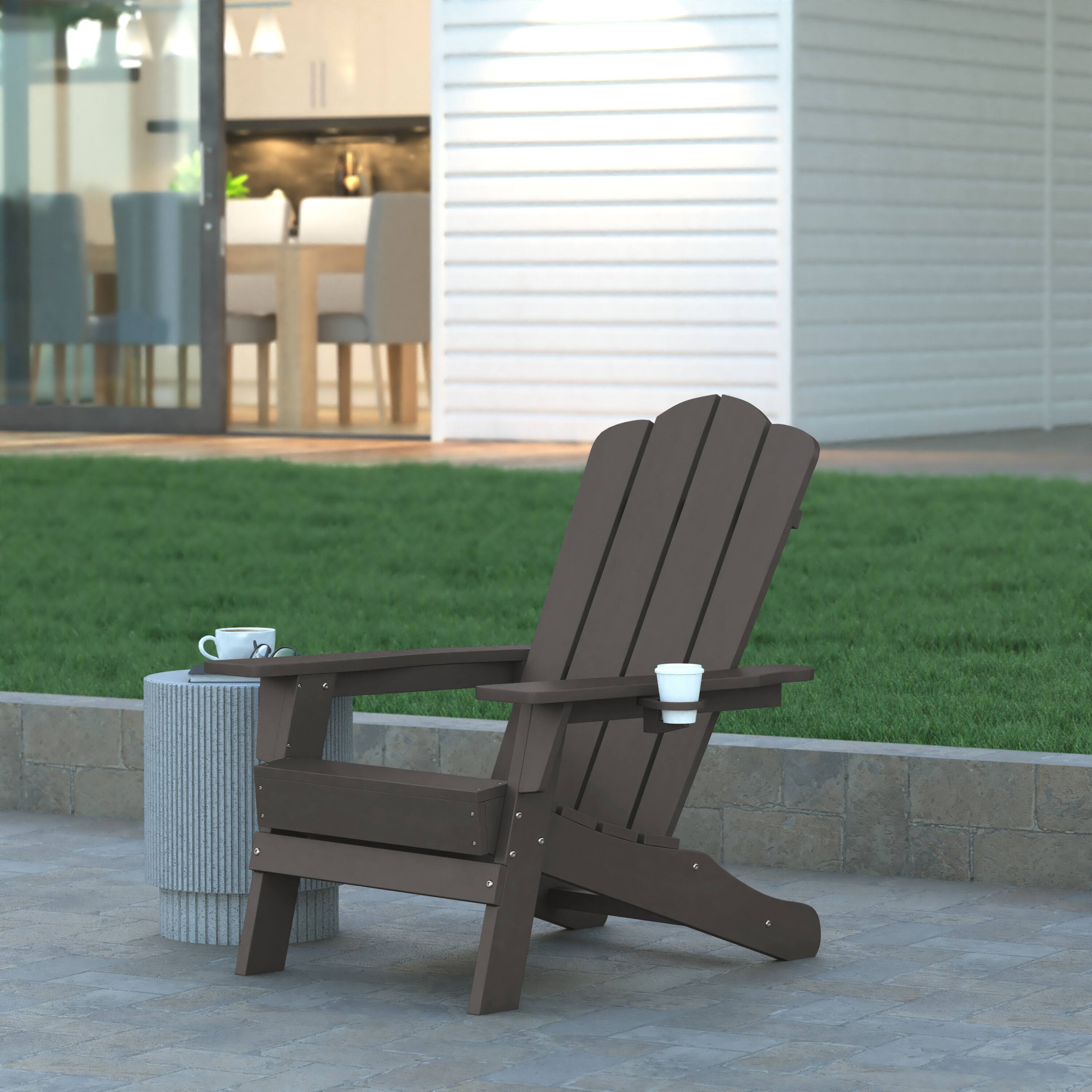 Alt View 1. Emma + Oliver - Tiverton Adirondack Chair with Cup Holder, Weather Resistant HDPE Adirondack Chair - Gray.