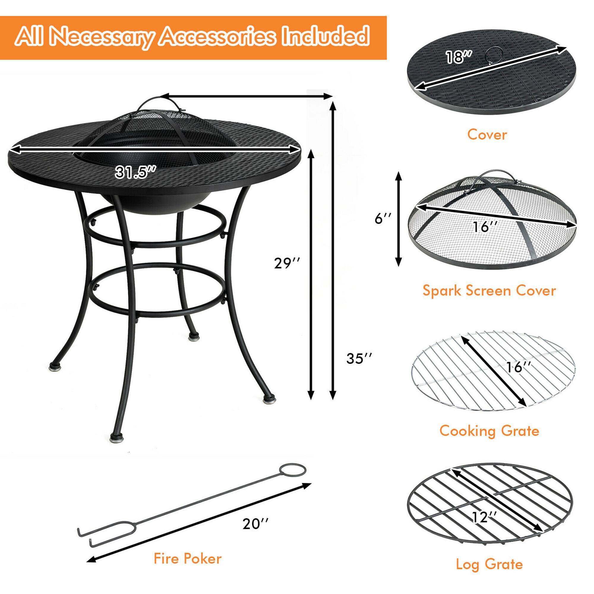 All Necessary Accessories Included

Cover
Spark Screen Cover
Cooking Grate
Log Grate
Fire Poker