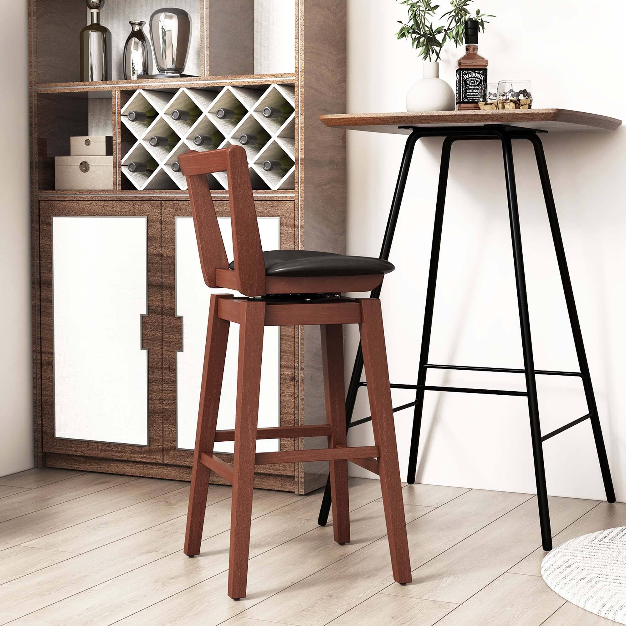 Alt View 1. Costway - Swivel Counter Height Bar Stool Set of 2 26" Upholstered PU Leather Kitchen - Black/Brown.