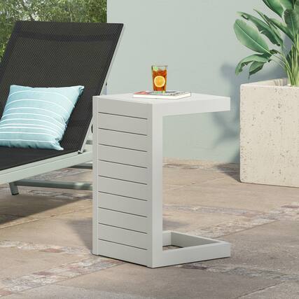 Front. Mondawe - C-Shaped Aluminum Outdoor Side Table - White.