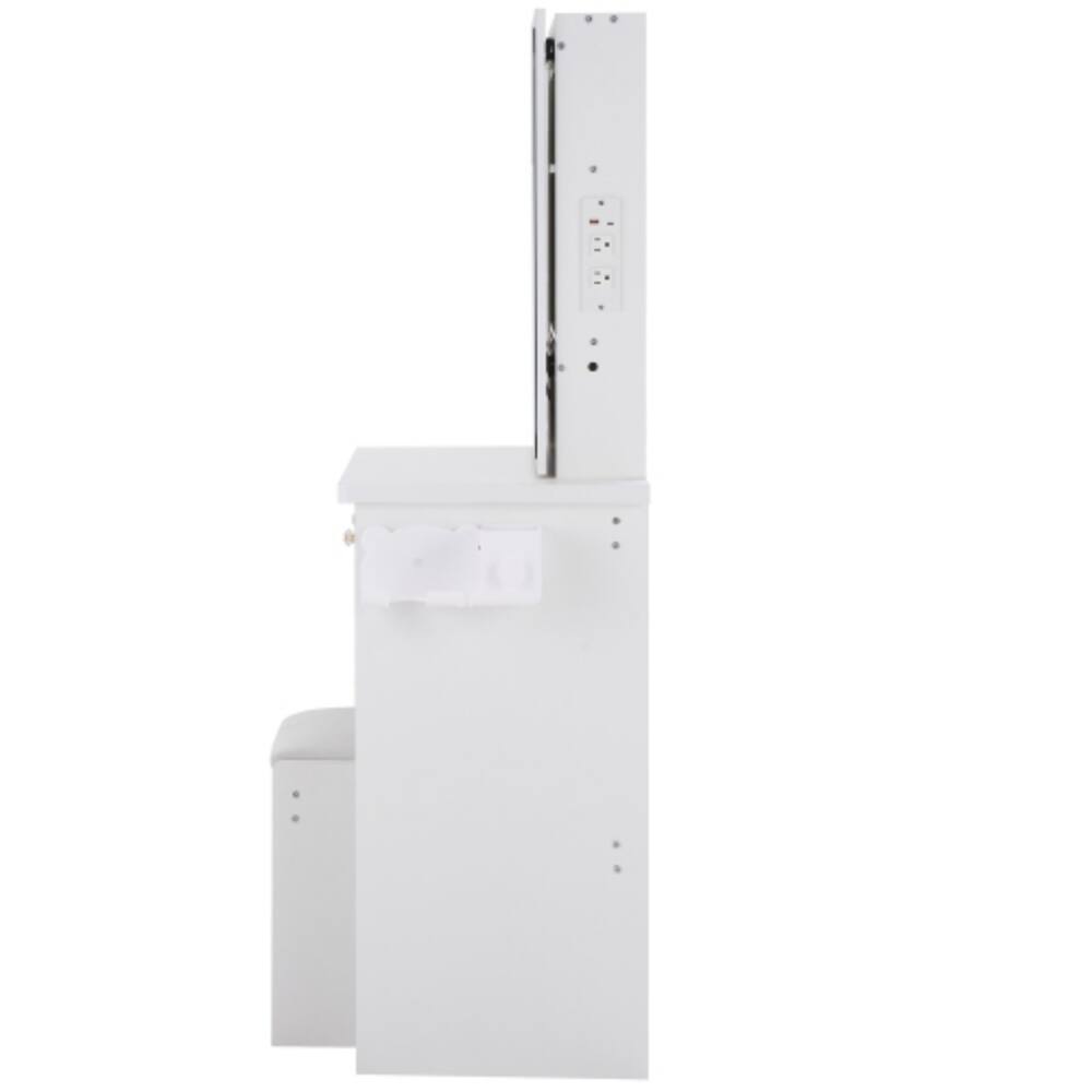 Alt View 4. LUCKY ONE - 37in Vanity Set with Touch Control LED Sliding Mirror, 2AC+2USB, Hair Dryer Stand and Stool - White.