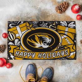 Evergreen Enterprises - Missouri Tigers 28" x 16" Happy Holidays Christmas Turf Door Mat - Multicolor