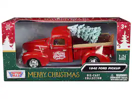 1940 Ford Pickup Truck "Merry Christmas" with Tree Accessory 1/24 Diecast Model Car by Motormax - Red