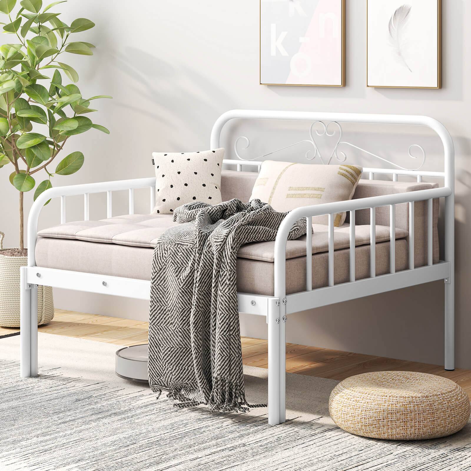 Alt View 2. Costway - Metal Daybed Extendable Daybed to Twin Size Bed Heavy Duty Slats Support Sofa Bed - White.