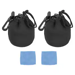 Unique Bargains - 2pcs Lens Pouch, 3"x4" Drawstring Plush Neoprene Case for DSLR Gear - Black
