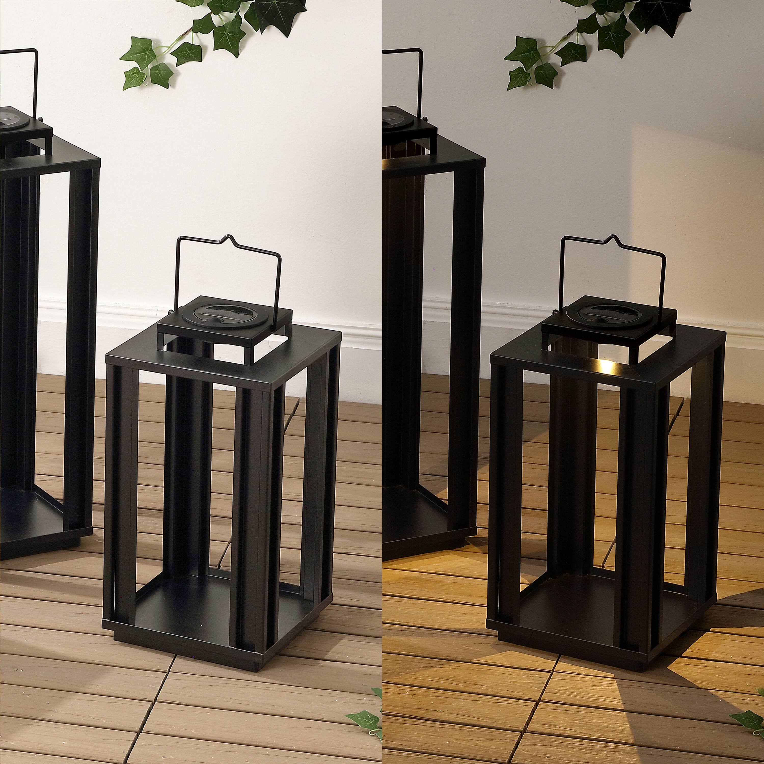 Alt View 4. Jonathan Y - Leland Modern Industrial Integrated Indoor/Outdoor LED Solar Powered Lanterns, Black (Set of 3) - Black.