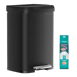 Songmics Home - Kitchen Trash Can, 13 Gallon (50 L) Stainless Steel Garbage Can, with Stay-Open Lid and Step-on Pedal, Soft Closure - Black