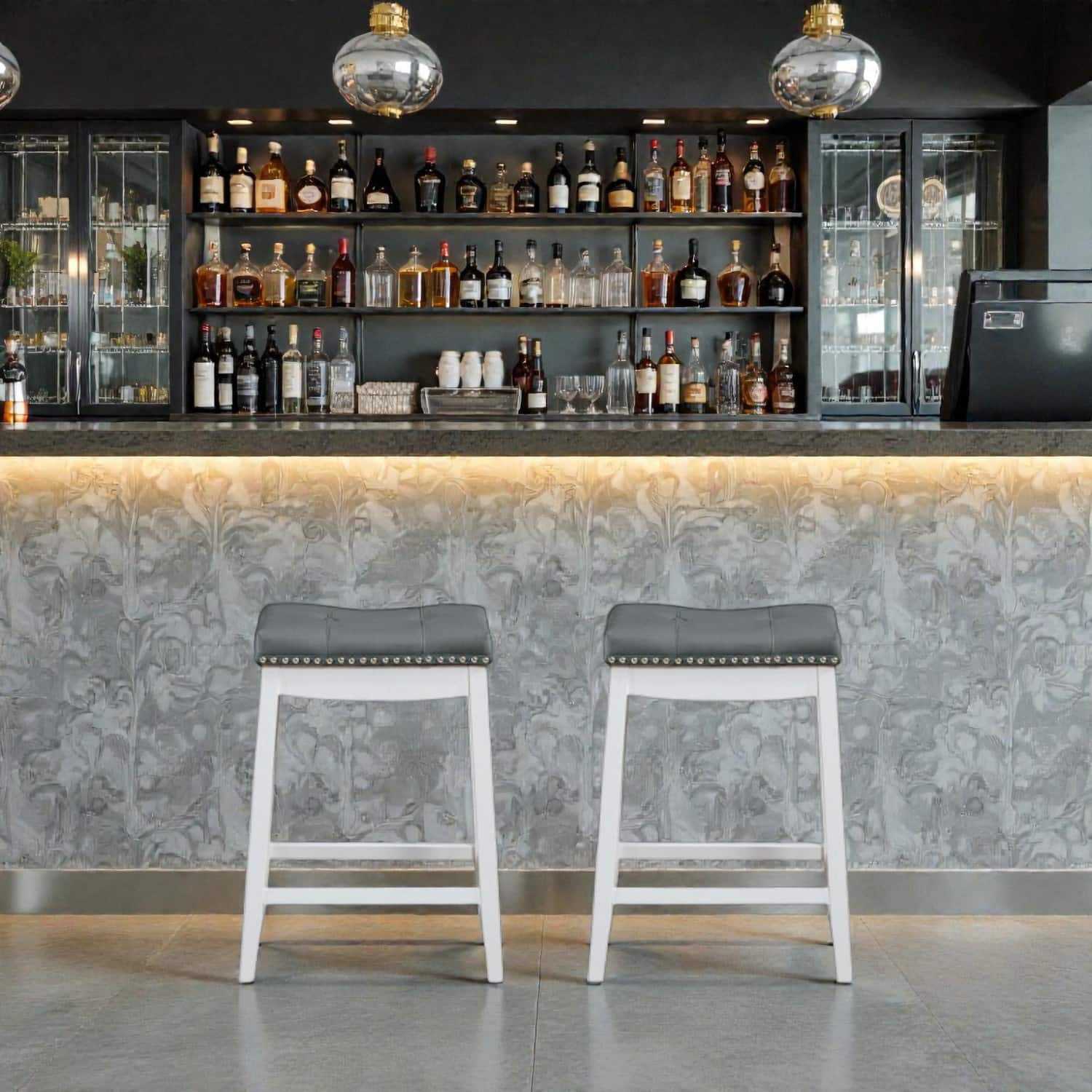 Hivvago - Set of 2 Backless 24-Inch Counter Stools with Built-In Footrest - White