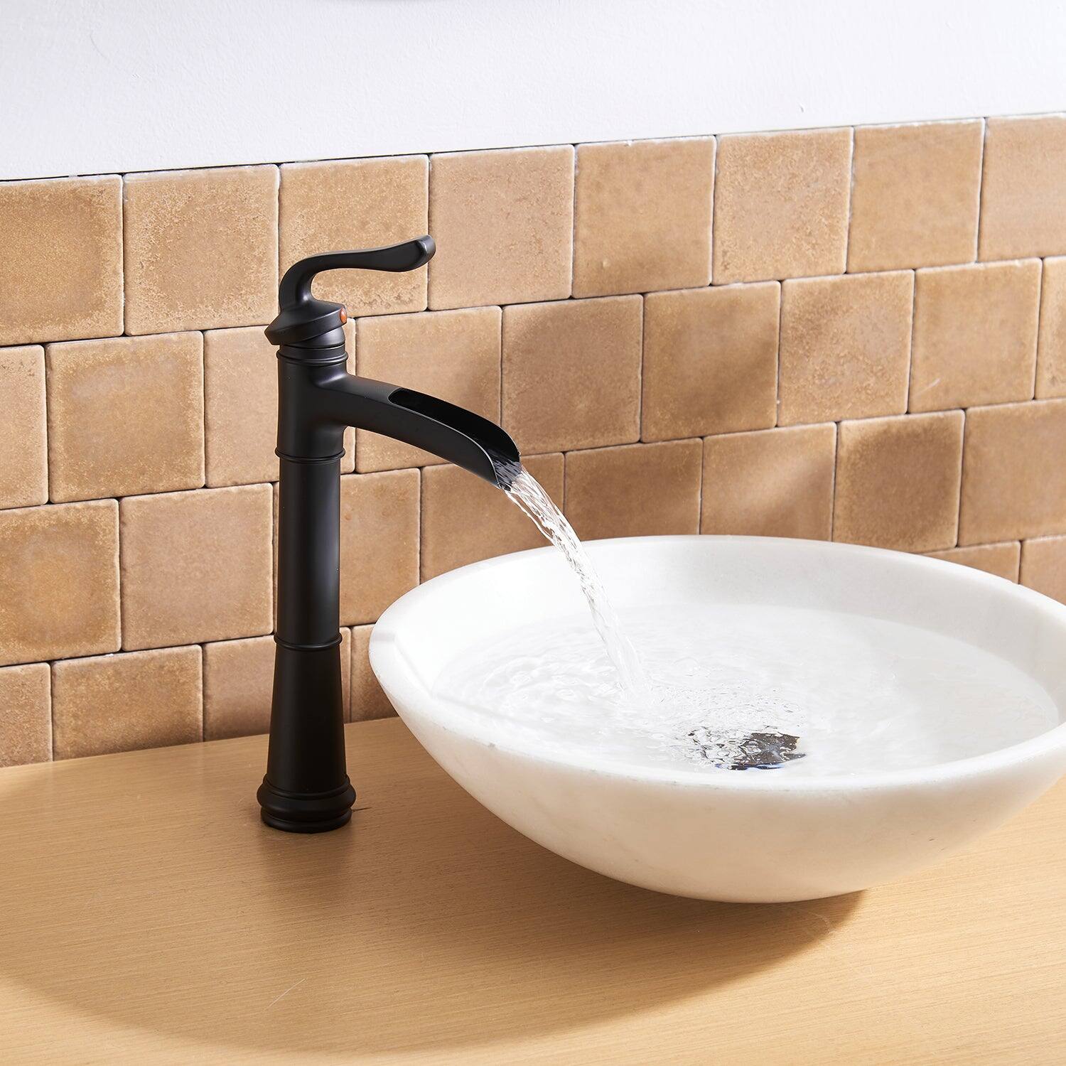 Alt View 7. Boyel Living - Waterfall Single Handle Single Hole Vessel Bathroom Faucet with Pop-up Drain in Matte Black - Matte Black.