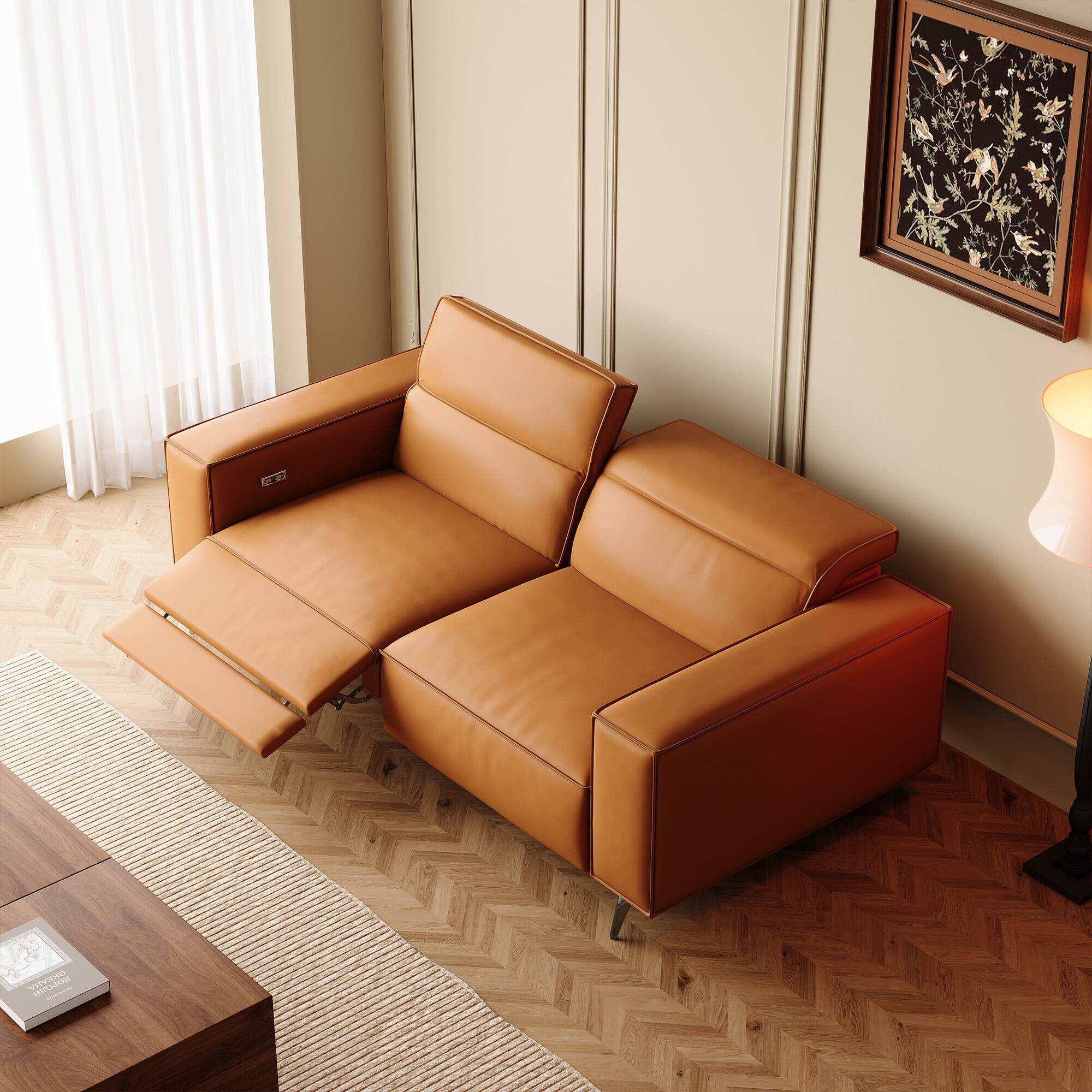 Alt View 1. luck idea - 76.77" Power Reclining Sofa | Home Theater Seats with Electric Seat & Comfortable Seating - Orange.