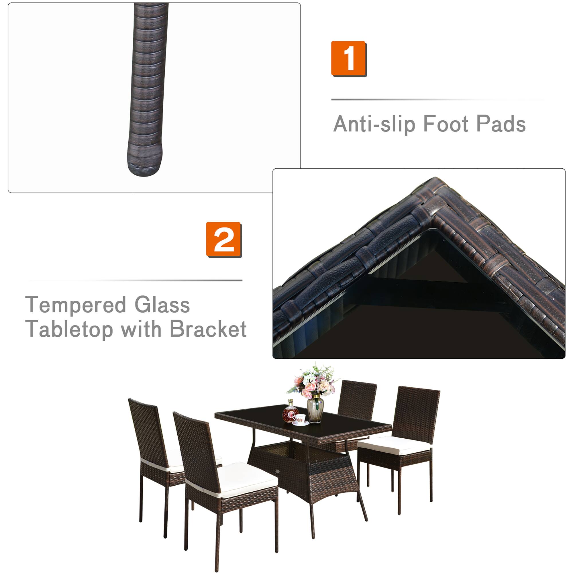 1. Anti-slip Foot Pads  
2. Tempered Glass Tabletop with Bracket
