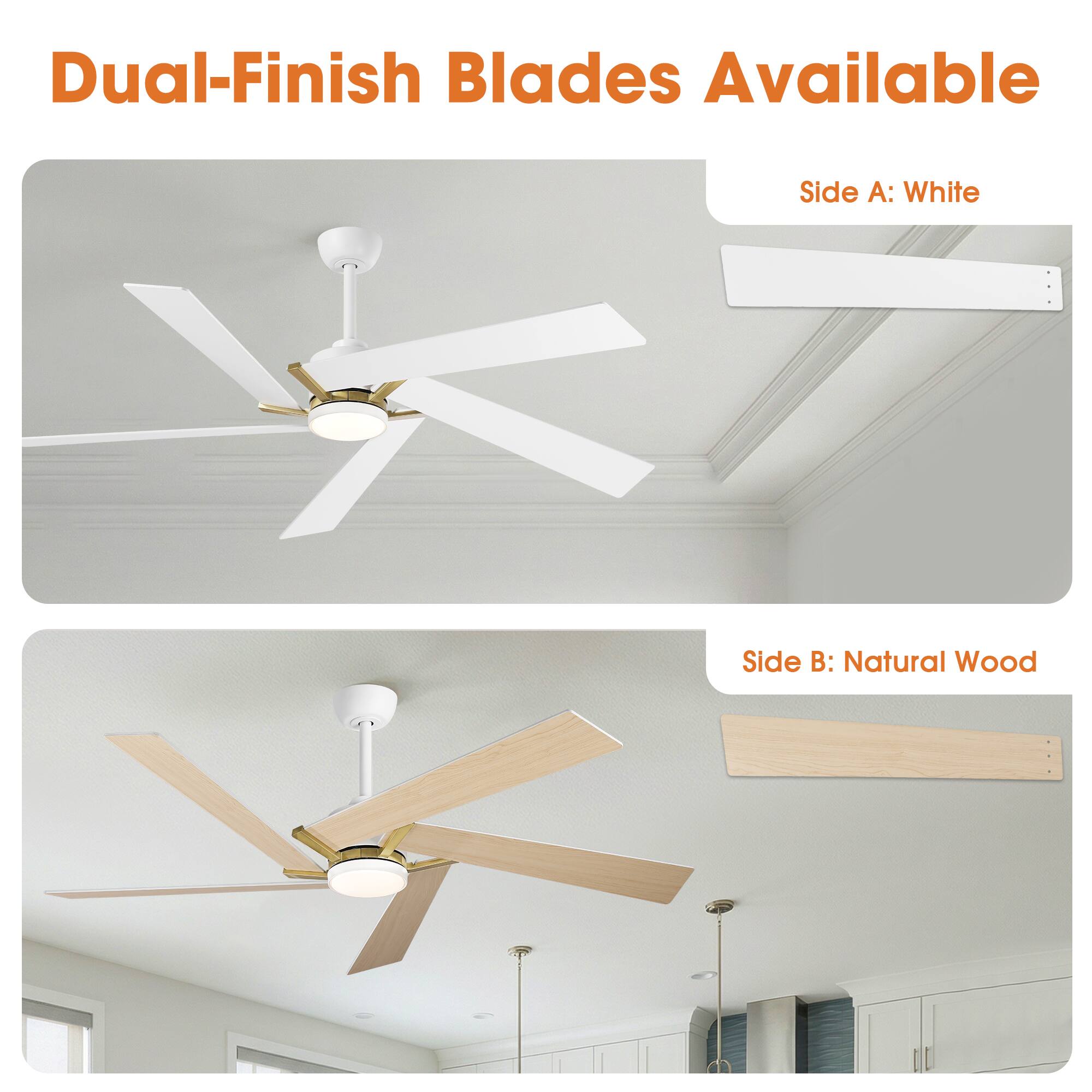 Dual-Finish Blades Available  
Side A: White  
Side B: Natural Wood
