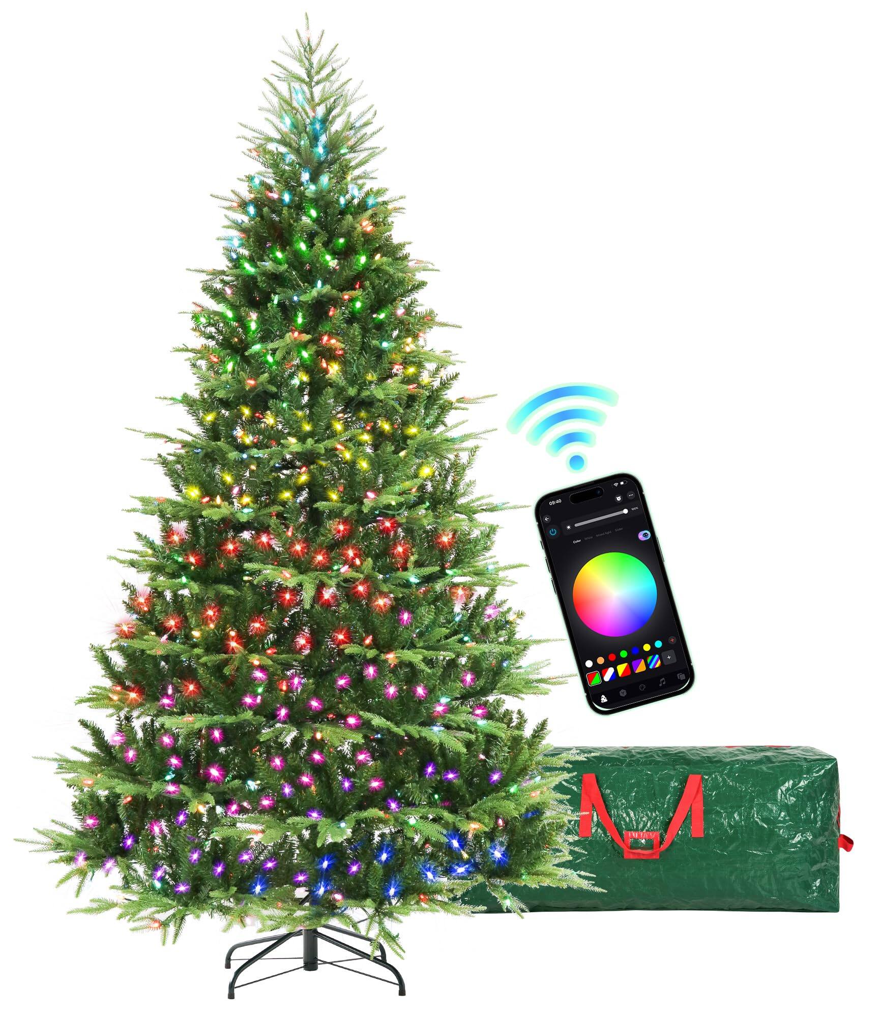 Front. Skar Audio - Prelit Pencil Christmas Tree With 300 Led Lights App Control Aspen Artificial Multi - 7ft 6in Polyester.