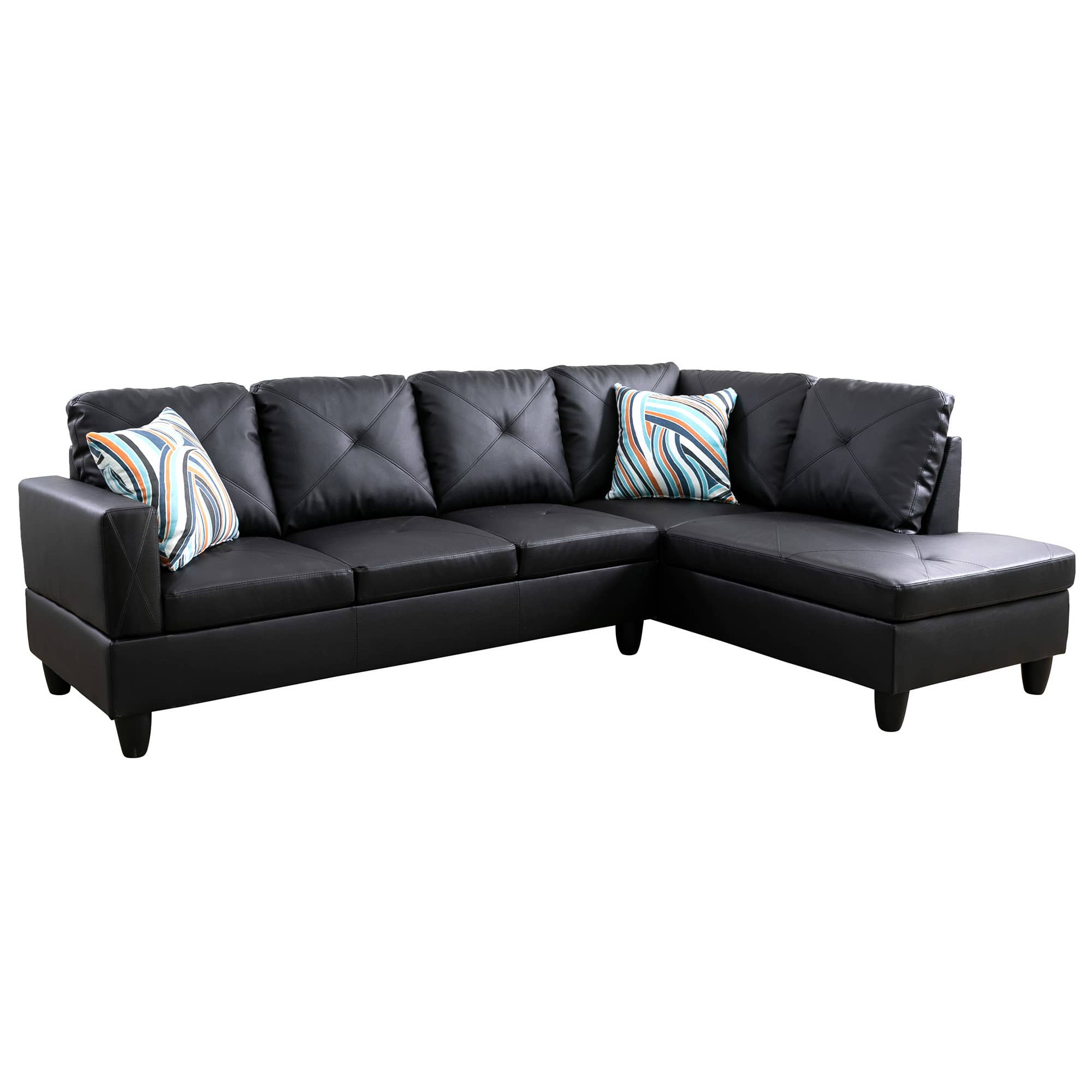 Alt View 4. Boyel Living - Premium Semi PU Upholstered Sofa Solid Wood Frame Double Spring with Right Chaise Lounge - Black.