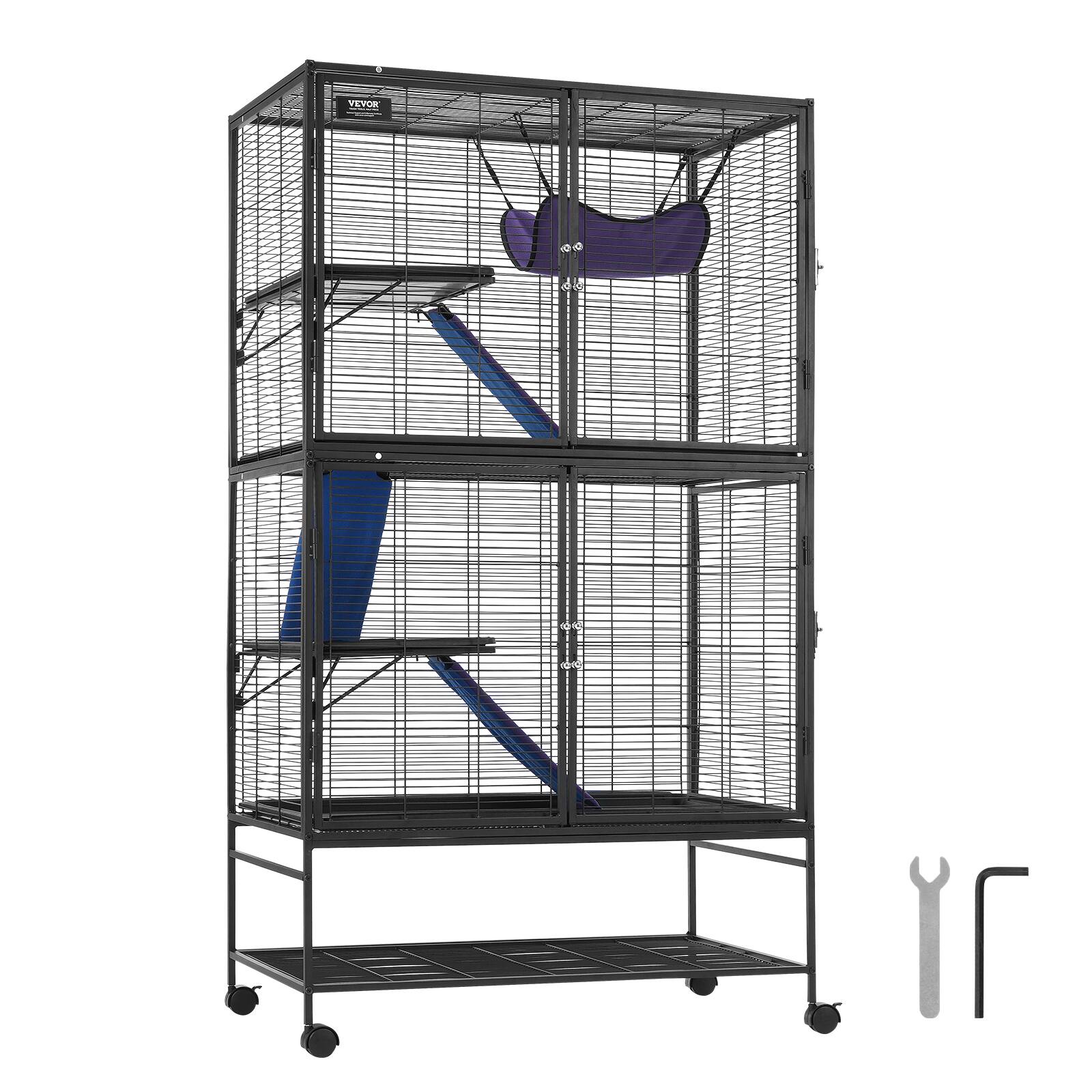 Alt View 5. VEVOR - 64.6" Rolling Metal Ferret Cage, Large 4-Tier Critter Nation Cage, Small Animal Cage with Ramps & Tray, Easy to Set up.