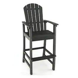 Costway - Outdoor HDPE Bar Height Stool Patio Tall Chair Armrest Footrest All Weather - Black