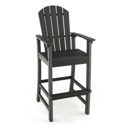 Front. Costway - Costway Outdoor HDPE Bar Height Stool Patio Tall Chair Armrest Footrest All Weather - Black.